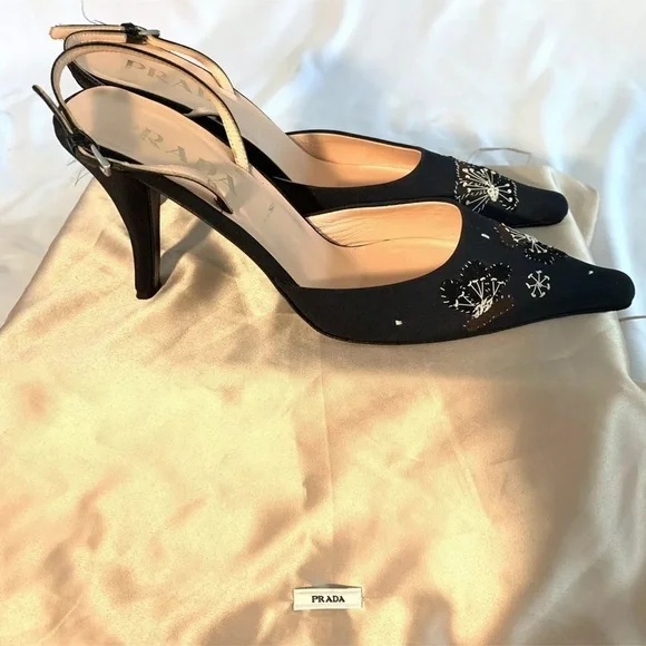 PRADA Womens Black Heels Pumps Sling back Shoes Size 38.5 $700 MSRP - Picture 1 of 9